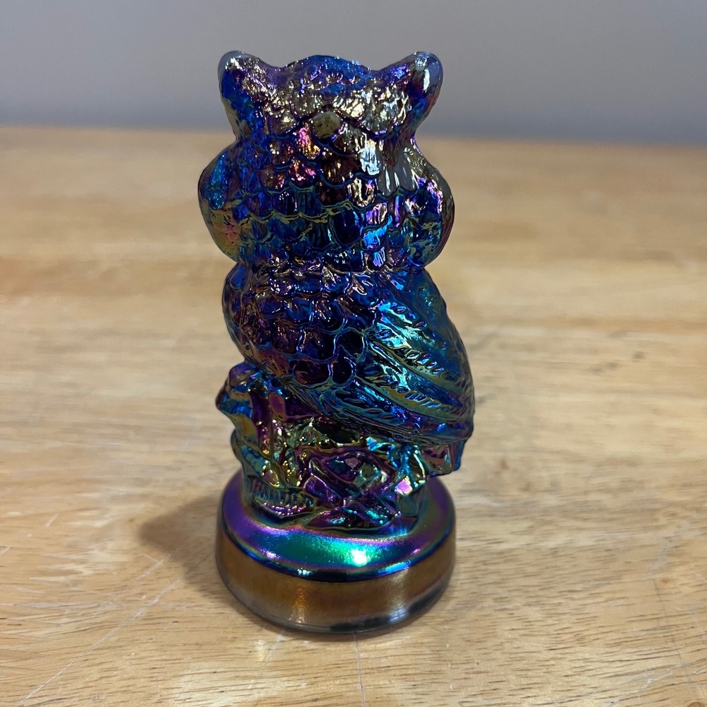 Joe St.‎ Claire Iridescent Carnival Glass Owl Figurine Cobalt Blue Paperweight - Picture 3 of 6